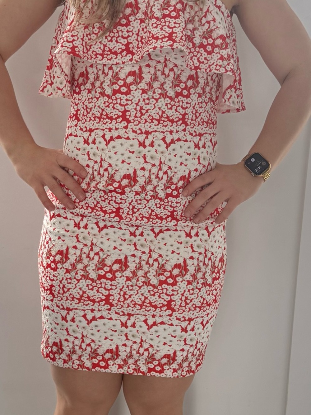 GUESS Red and White Floral Midi Dress